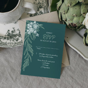 Botanical Floral Sage Mint Emerald Green Wedding RSVP Card