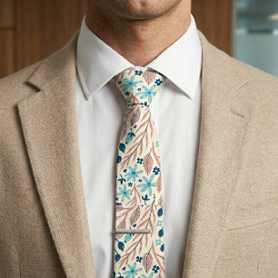 Botanical floral sea green  tie