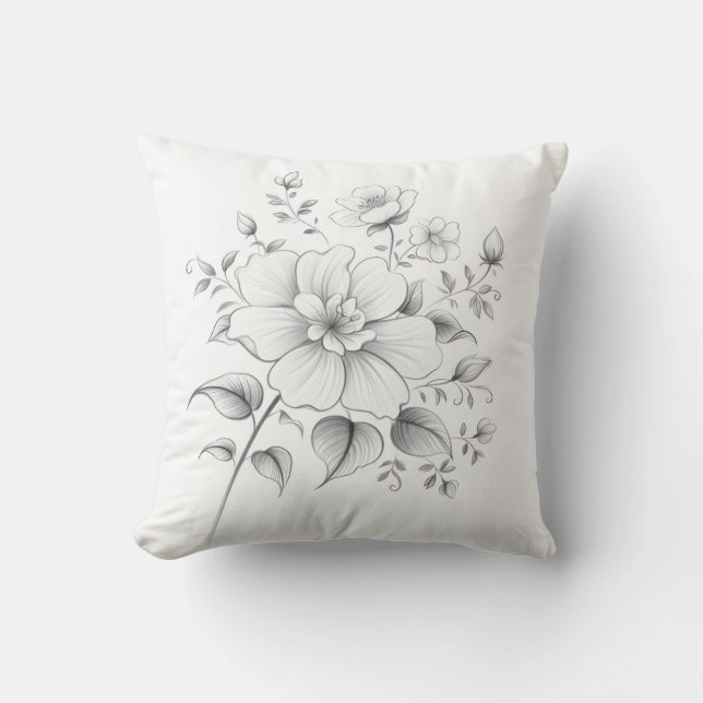 Botanical Floral Sketch Throw Pillow (Front)