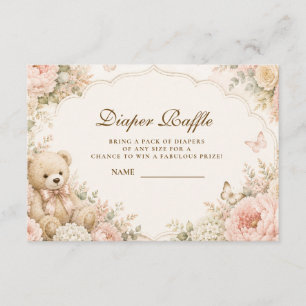 Botanical Floral Teddy Bear Diaper Raffle Enclosure Card