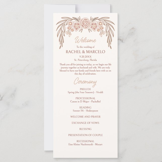Botanical Floral Terracotta Wedding Program (Front)