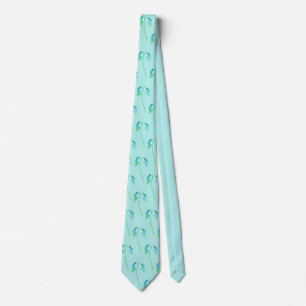 Botanical Floral Watercolor Green Blue Wildflowers Tie