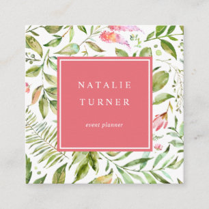 Botanical Floral Watercolor Square Business Card