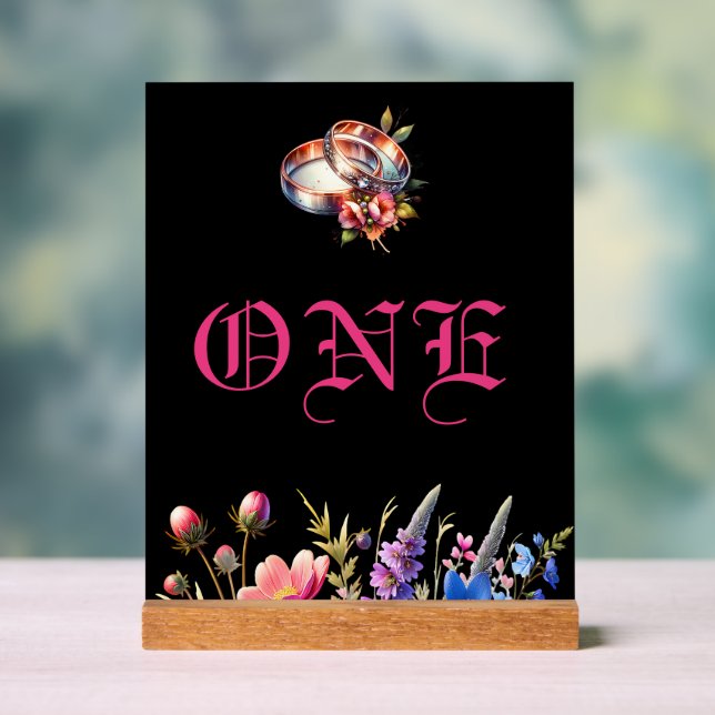 Botanical Floral Wedding bands Tabletop NumberSign Acrylic Sign (Neutral)