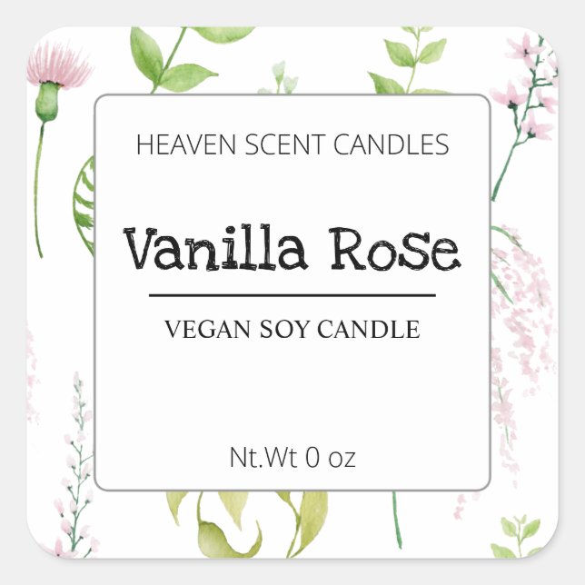 Botanical Floral White Vegan Soy Candle Labels (Front)