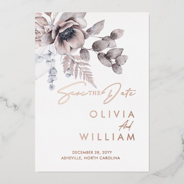Botanical Floral Winter Christmas Save The Date (Front)