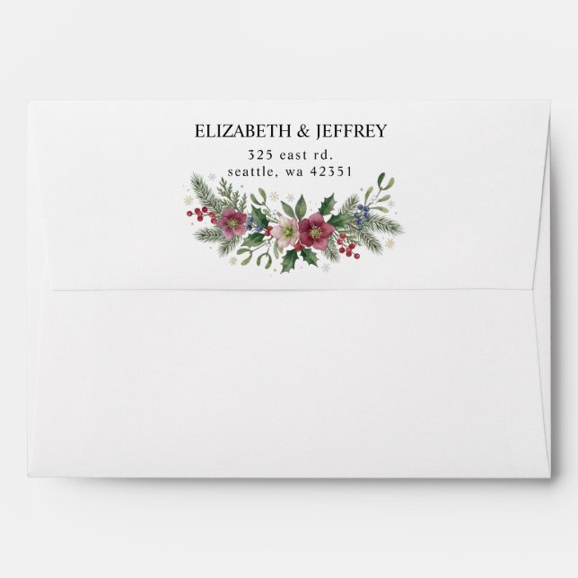 Botanical Floral Winter Christmas Wedding Envelope (Back (Top Flap))