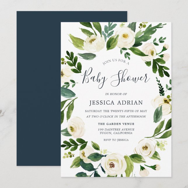 Botanical Floral Wreath Baby Shower Invitation (Front/Back)