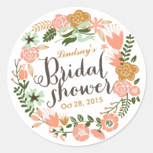 Botanical Floral Wreath Personalized Bridal Shower Classic Round Sticker