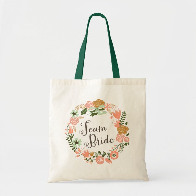 Botanical Floral Wreath Team Bride Tote Bag (Front)
