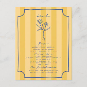 Botanical Floral Yellow Stripe Wedding Details Enclosure Card