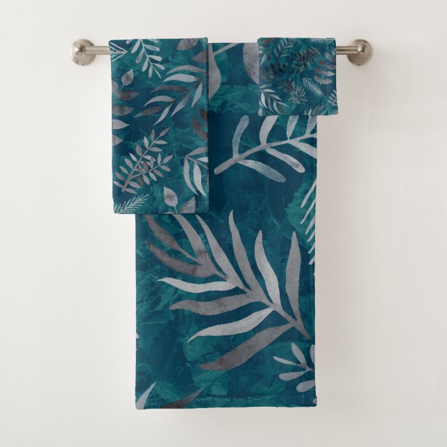 Botanical Florals on Blue Bath Towel Set (Insitu)