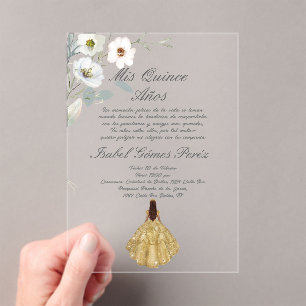 Botanical flower acrylic Quinceanera invitation 