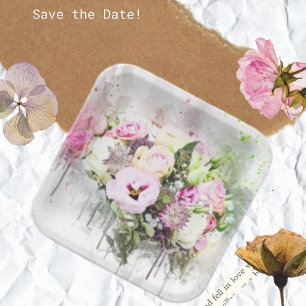 Botanical Flower Bouquet Art Abstract Paper Plate