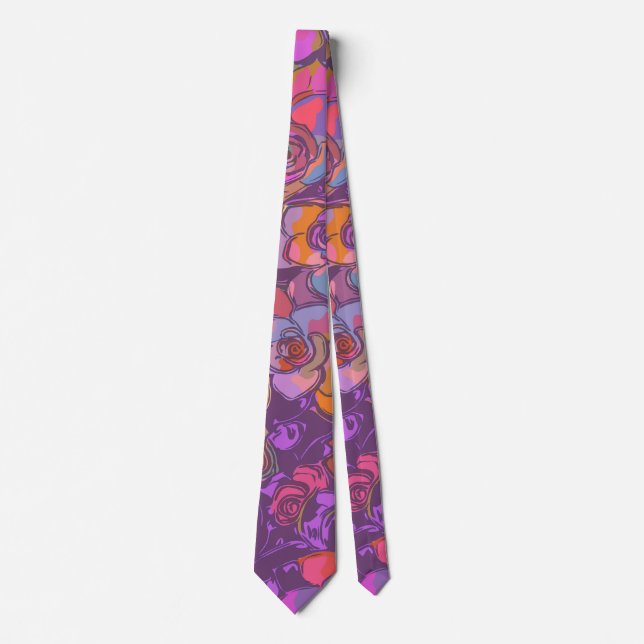 Botanical Flower Illustration Pattern in Purple Tie (Front)
