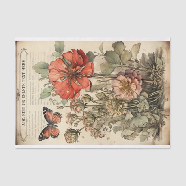 Botanical Flower Illustrations on Parchment No. 3 Tissue Paper (Front)