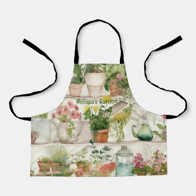 Botanical Flower Vase Garden Plants Watercolor Apron (Front)