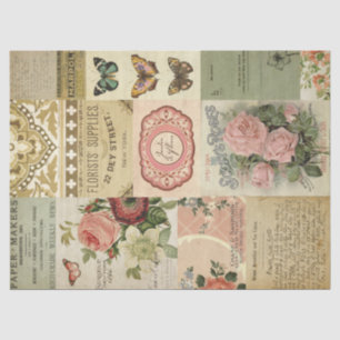 Botanical Flowers and Vintage Ephemera Decoupage Tissue Paper