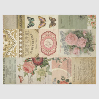 Botanical Flowers and Vintage Ephemera Decoupage Tissue Paper