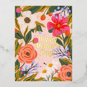 Botanical flowers mom’s greeting’s  foil holiday postcard