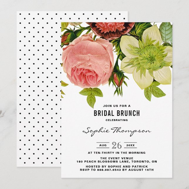 Botanical Flowers Vintage Bridal Brunch Invitation (Front/Back)