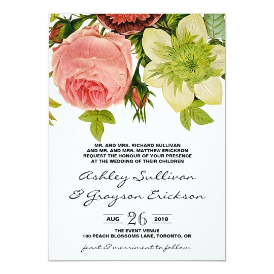 Botanical Flowers Vintage Wedding Card