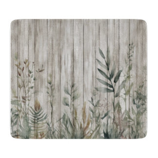 Botanical Foliage Farmhouse Barn Wood look Cutting Board