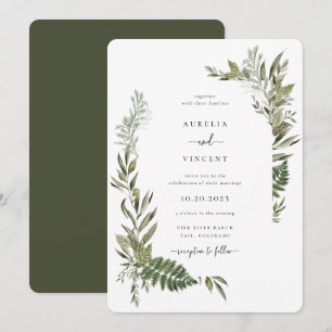Botanical Foliage Frame Olive Green Wedding Invitation