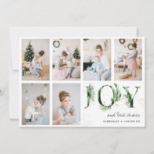 Botanical Foliage & Gold JOY Photo Grid Christmas Holiday Card