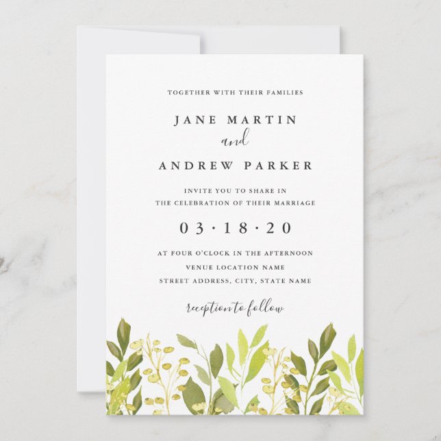 Botanical Foliage Green Wedding Invitation (Front)
