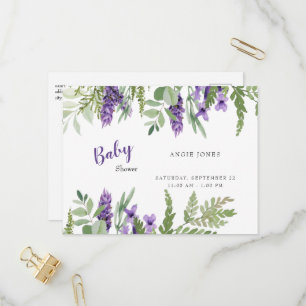 Botanical Foliage Lavender Baby Shower  Invitation Postcard