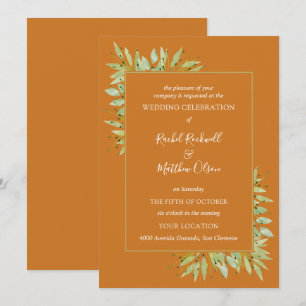 Botanical Foliage on Ochre Wedding Invitation