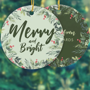 Botanical Foliage-themed Christmas Dinner Party Ceramic Ornament