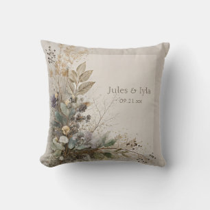 Botanical Folk Art Wedding  Throw Pillow
