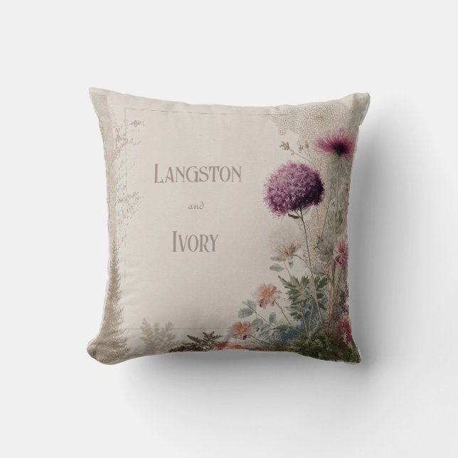 Botanical Folk Art Wildflower Wedding  Throw Pillow (Front)