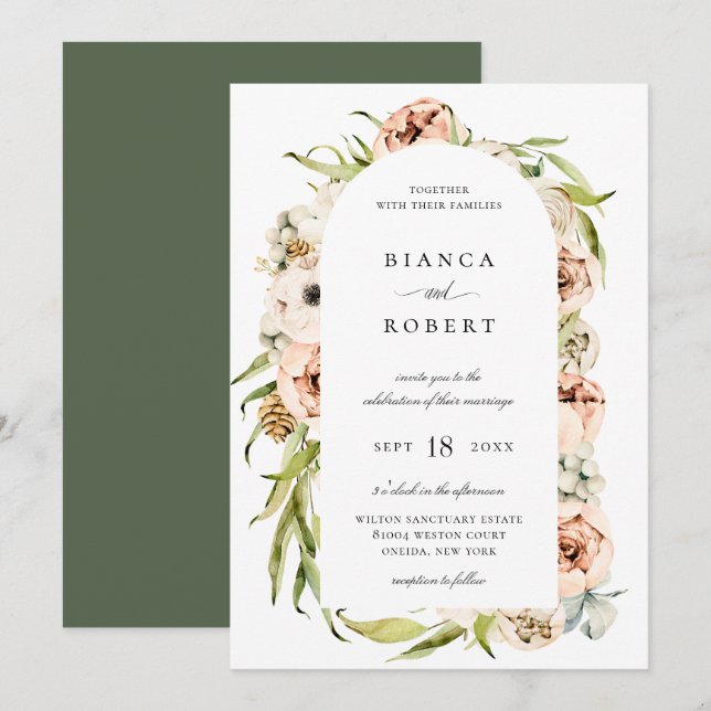 Botanical Forest Floral Arch Frame Wedding Invitat Invitation (Front/Back)