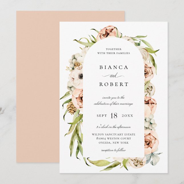 Botanical Forest Floral Arch Frame Wedding Invitation (Front/Back)