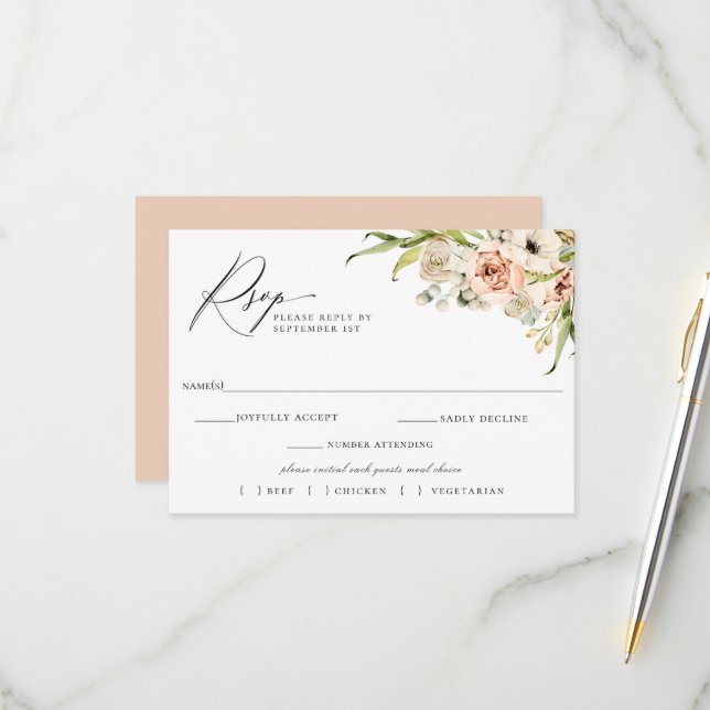 Botanical Forest Floral Wedding RSVP Meal Choice Card (Front/Back In Situ)