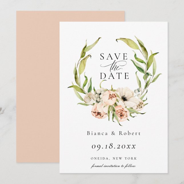 Botanical Forest Floral Wreath Save The Date Annou Announcement (Front/Back)