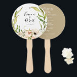Botanical Forest Floral Wreath Wedding Hand Fan<br><div class="desc">Beautiful watercolor botanical forest foliage and garden floral wreath,  wedding program hand fans. Back features solid taupe colour background and lines of text for a detailed list of the wedding party.</div>