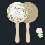 Botanical Forest Floral Wreath Wedding Hand Fan<br><div class="desc">Beautiful watercolor botanical forest foliage and garden floral wreath,  wedding program hand fans. Back features solid taupe colour background and lines of text for a detailed list of the wedding party.</div>