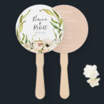Botanical Forest Floral Wreath Wedding Hand Fan<br><div class="desc">Beautiful watercolor botanical forest foliage and garden floral wreath,  wedding program hand fans. Back features solid dusty peach colour background and lines of text for a detailed list of the wedding party.</div>