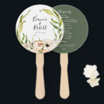 Botanical Forest Floral Wreath Wedding Hand Fan<br><div class="desc">Beautiful watercolor botanical forest foliage and garden floral wreath,  wedding program hand fans. Back features solid green colour background and lines of text for a detailed list of the wedding party.</div>