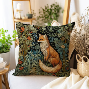 Botanical Forest Fox William Morris Inspired  Throw Pillow