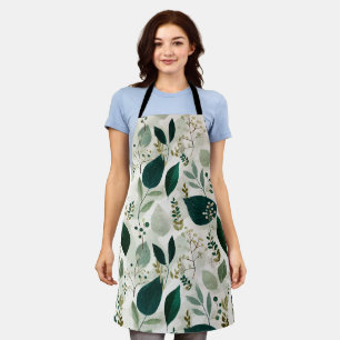Botanical Forest Leaf White Floral Pattern Apron