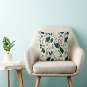 Botanical Forest Leaf White Floral Pattern Throw Pillow