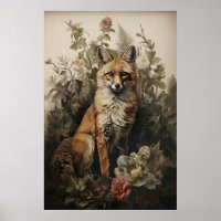 Botanical Fox Print, Dark Academia Forest (Digital