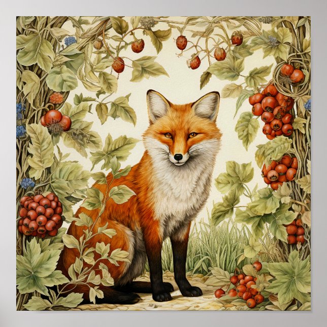 Botanical Fox Woodland Animal Art Poster (Front)