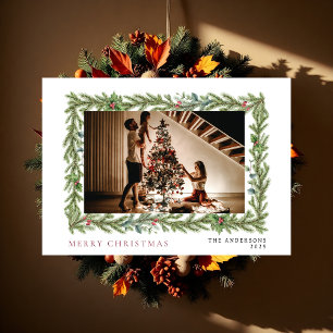 Botanical Frame Christmas Elegant Family 1 Photo Holiday Card