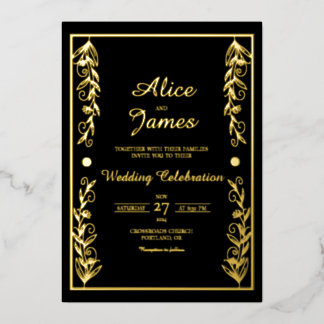 Botanical Frame Elegant Black Gold Foil Wedding